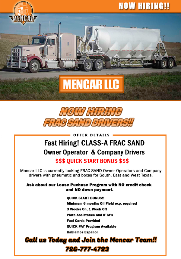 CDL A Frac Sand Truck Driver | Mencar LLC